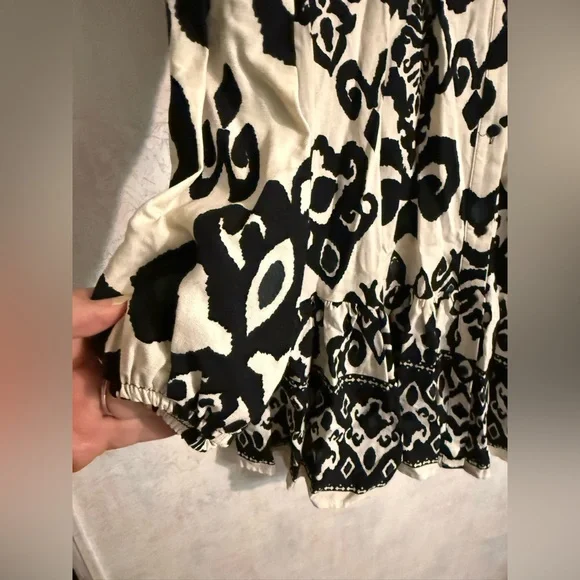 Zara Monochrome Patterned, Cottagecore, Mini, Ruffled, Dress, Sz XS - Picture 3 of 9